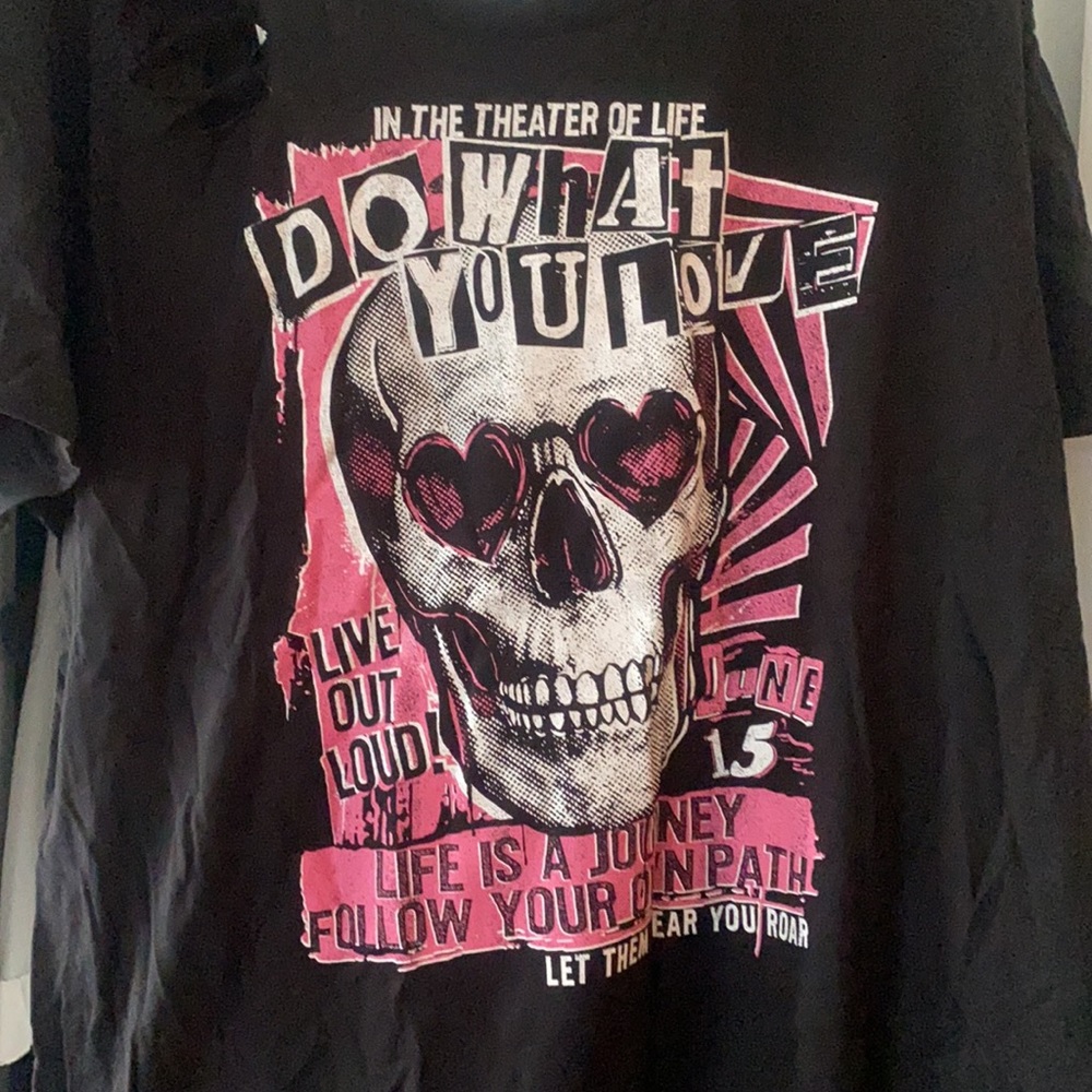 Torrid: Do what you love, Skull relaxed fit cotton, open back Tee